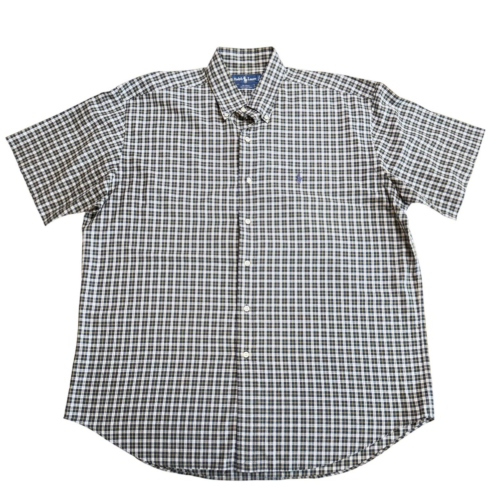 Ralph Lauren Blake Shirt Men Size Large Blue Plaid Excellent Short Sleeve Cotton